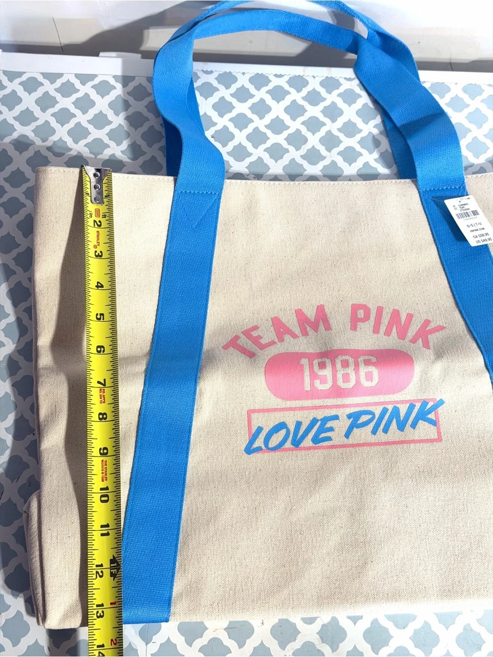 PINK Victoria's Secret Team Pink Canvas Tote in Natural, Pink & Blue